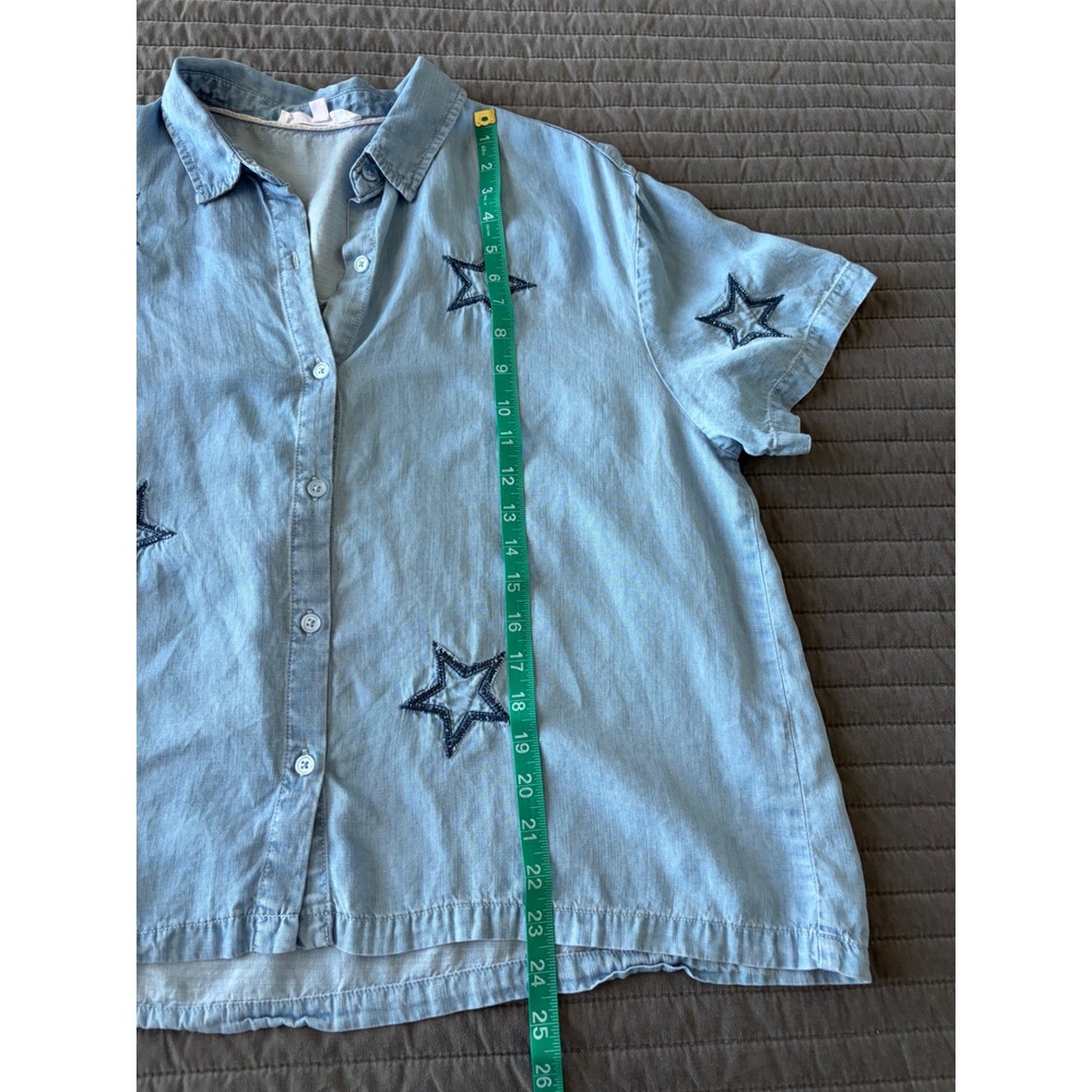 Jane + Delancey Blue Star Embroidered Lyocell Short Sleeve Button Down Shirt L - Picture 6 of 8